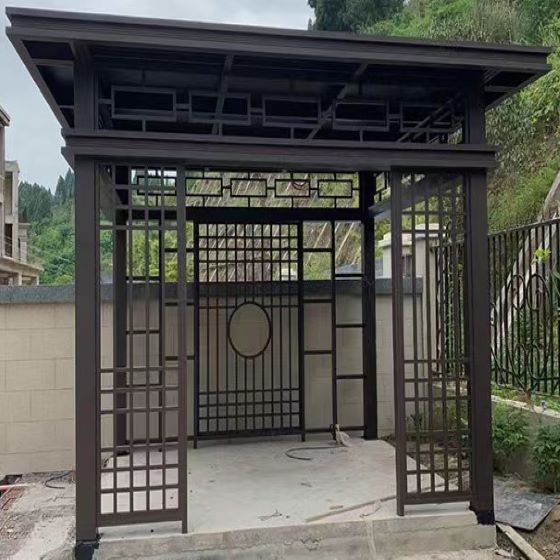 北京中式凉亭铝合金户外木纹铝制景观凉亭花园庭院现代简约欧式亭子